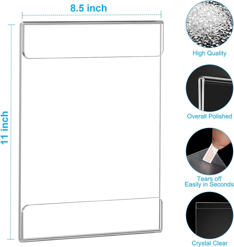 EHWINE 10 Pack 8.5x11 Wall Mount Acrylic Sign Holder, Wall Signs Photo Menu Flyer Display Holders, Plastic Clear Acrylic Frames for Office Home Hotel Business Store (with Adhesive Tape) - Image 3